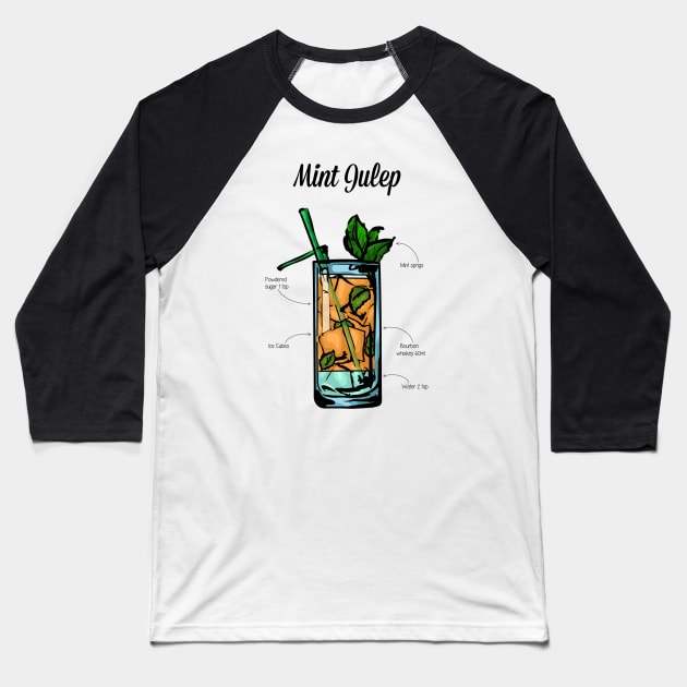 Mint Julep Cocktail Recipe Baseball T-Shirt by HuckleberryArts